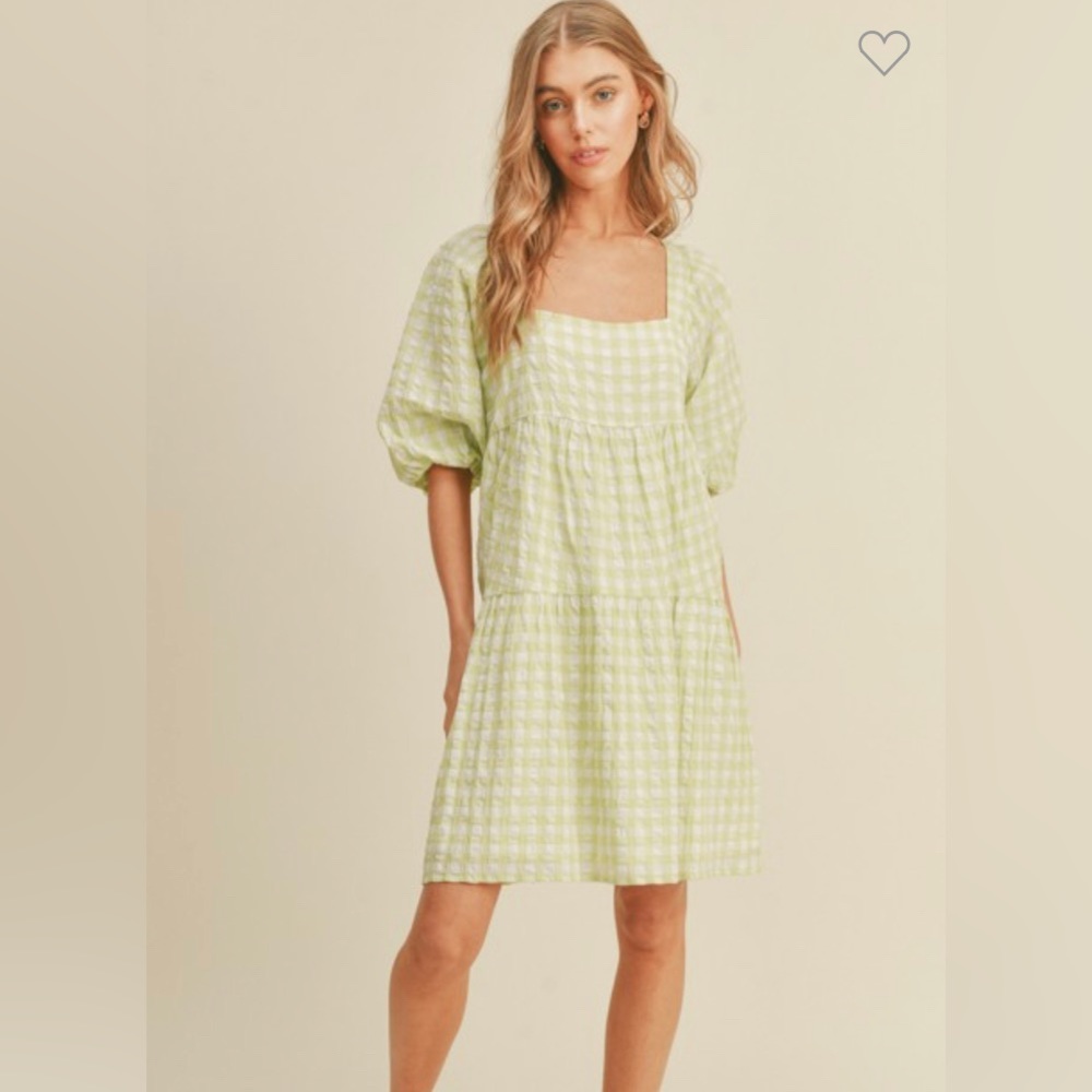 Green and white gingham pattern dress